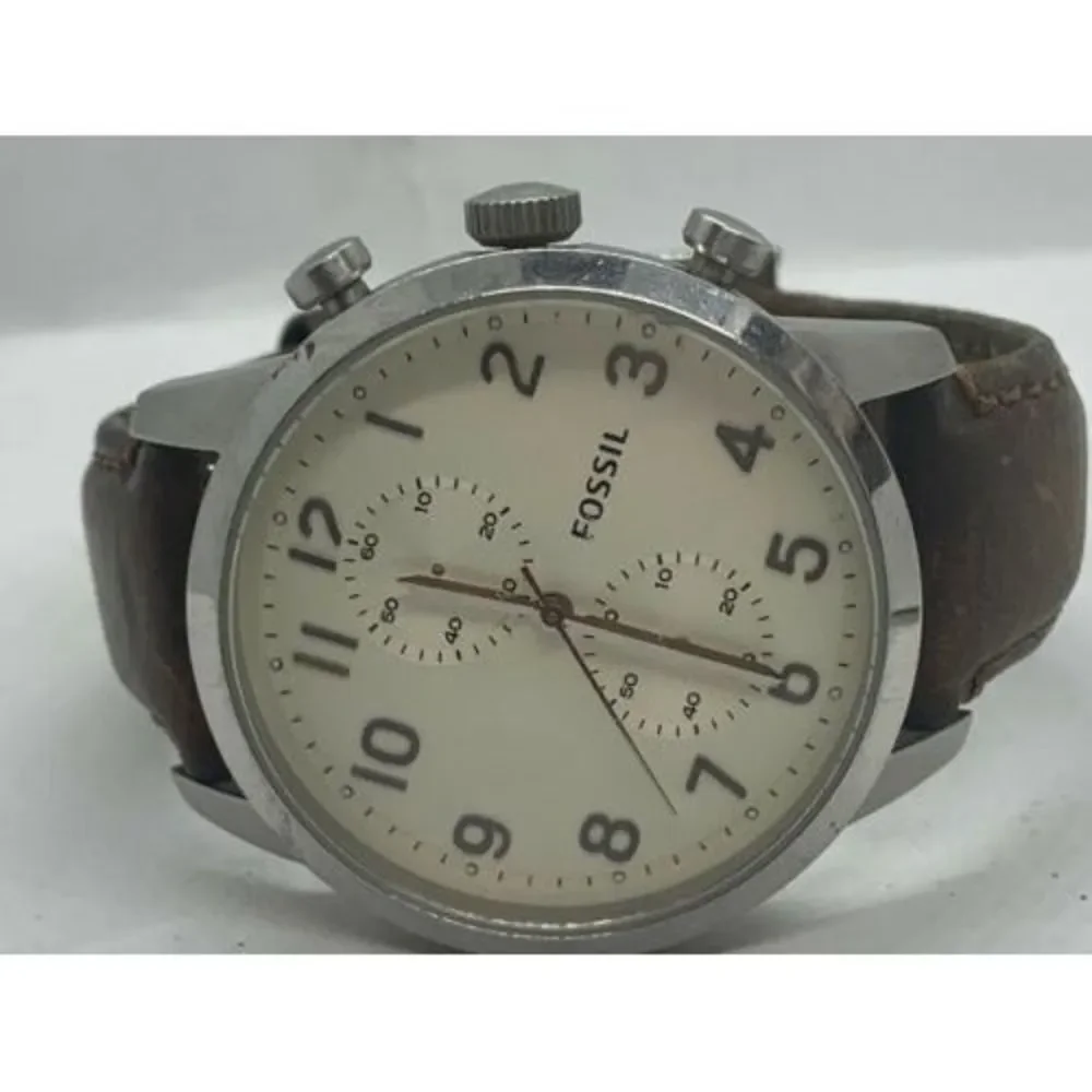 Fossil FS4872 Men's Watch Chronograph Egg Dial Brown Leather 42mm Quartz D688